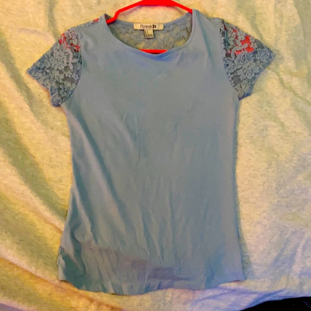 small blue forever 21 top with mesh back